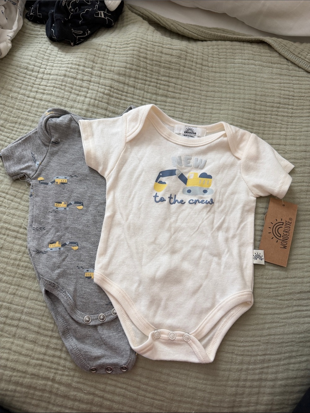 New to the Crew Construction Print Baby One-Piece Set - Cream & Gray